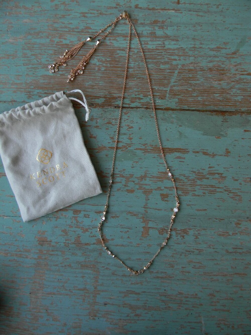 Kendra Scott Adjustable Lariat LONG Necklace Rose Gold Tone TASSEL Chain